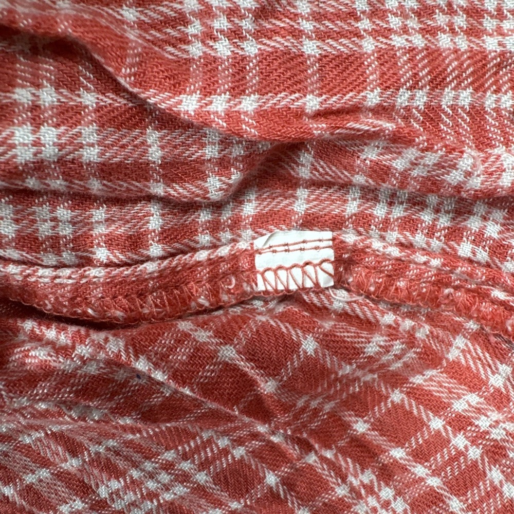 Catherines Top 2XWP 2X Petite Coral White Gingham Plaid Henley Blouse 3/4 Sleeve - Picture 7 of 7